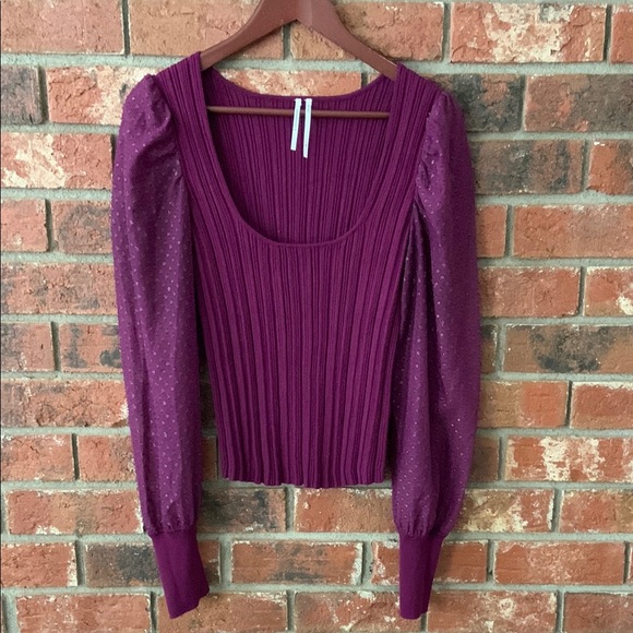 Anthropologie Elegant Purple Puff Sparkle Sleeve Women's Top - Picture 4 of 10